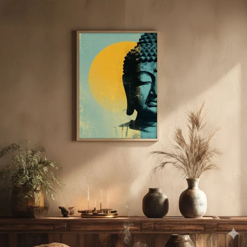Buddha In Golden Aura III Archival Paper Wall Painting With Brown Frame media 1
