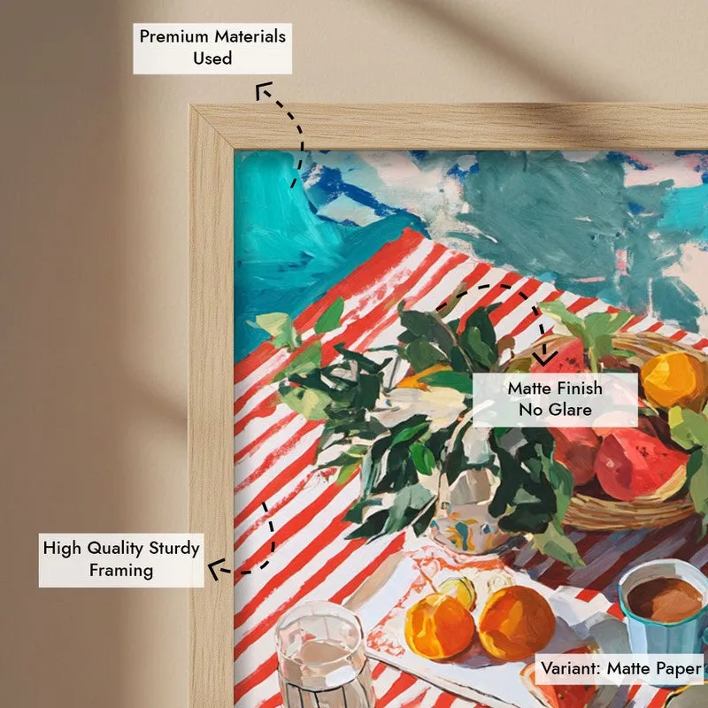 Stripe Picnic Canvas Wall Painting - Brown Frame media 7