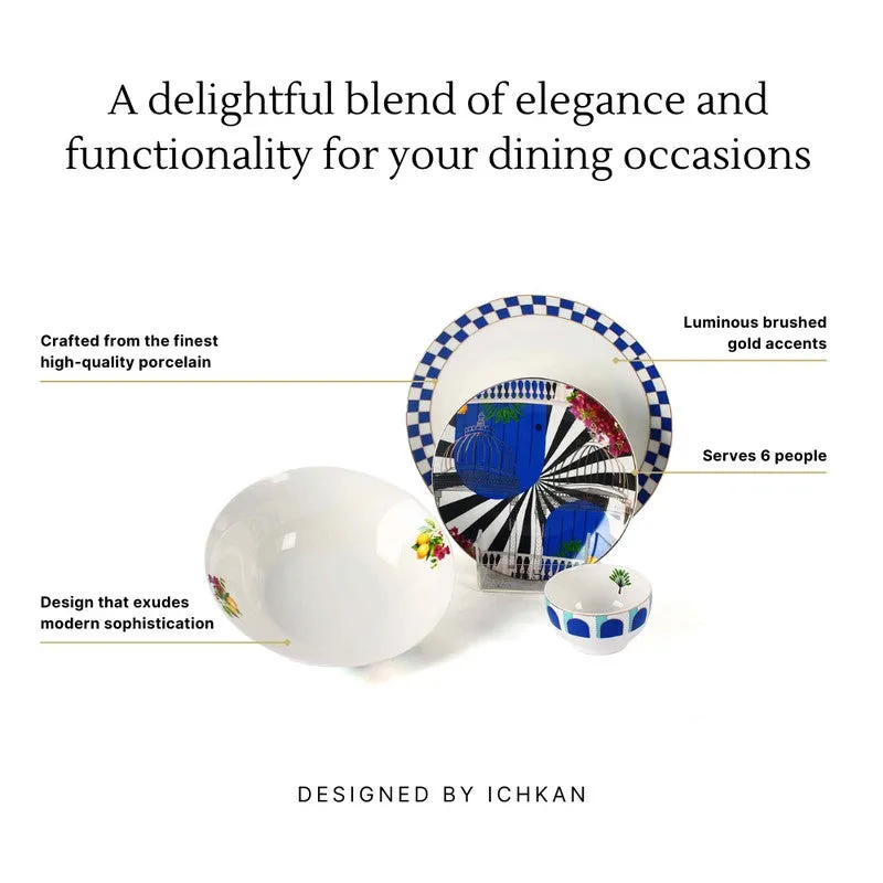 Artisan Pattern 24k Gold Brushed Dinner Set (Blue,White)- 20 Piece Set media 11