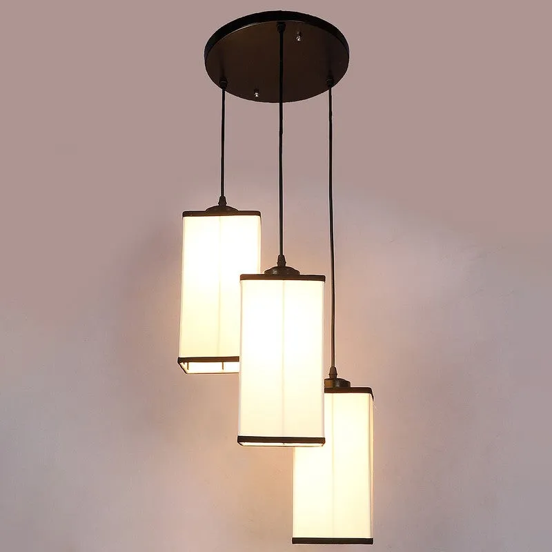 Warm Ivory Triple Metal Ceiling Lamp - White & Black media 6