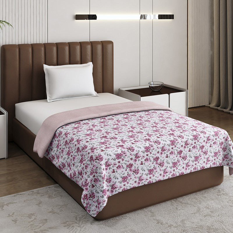 Monte Carlo Wildflower Floral Polycotton Reversible Dohar (Pink) - 150 GSM