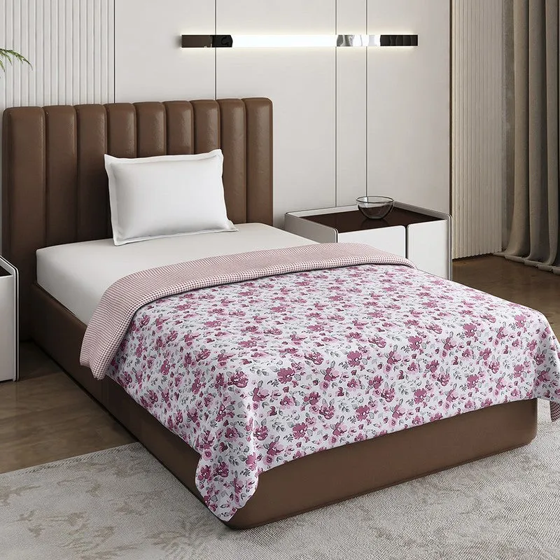 Monte Carlo Wildflower Floral Polycotton Reversible Dohar (Pink) - 150 GSM media 1