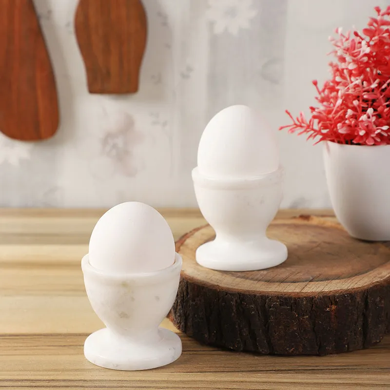 Stone Nest Marble Egg Cup (White) - Set Of Two media 1