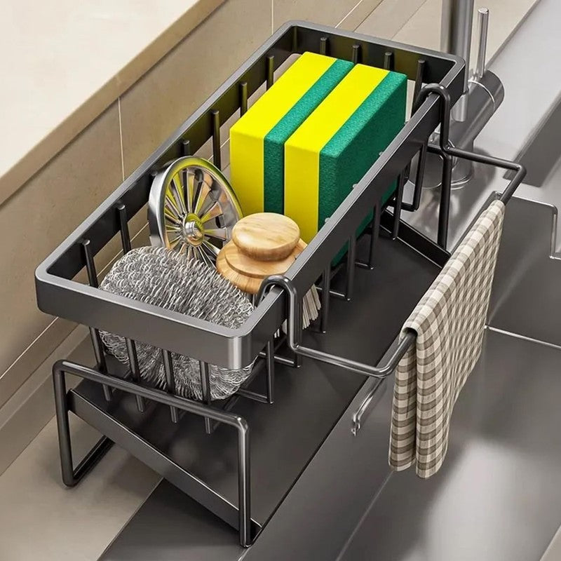 Stainless Steel Kitchen & Bathroom Organizer Rack - Black media 3