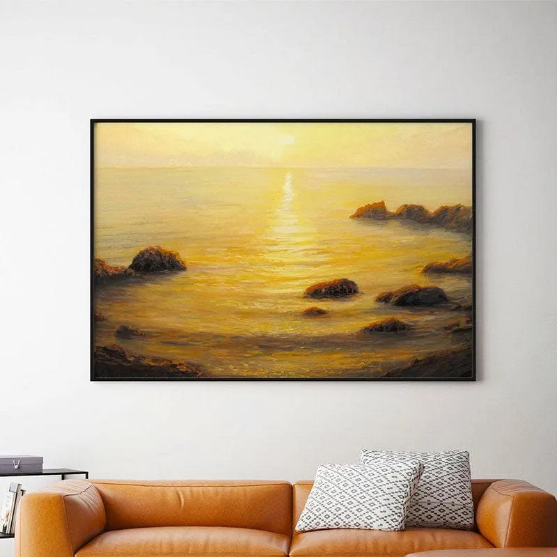 Golden Sunrise Canvas Wall Painting - Black Frame media 1