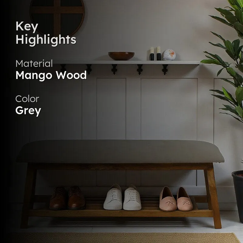 Grid Mango Wood Shoe Rack - Grey media 2