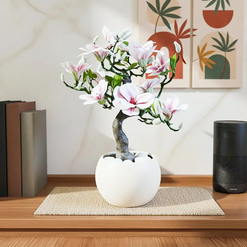 Magnira Artificial Mini Magnolia Tree With Black Plastic Pot (Pink) - 50 cm media 1