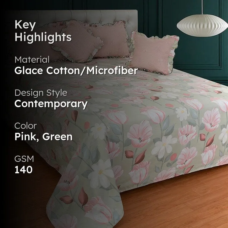 Blush Floral Frilled Microfiber  Bedding Set - Five Piece Set media 2