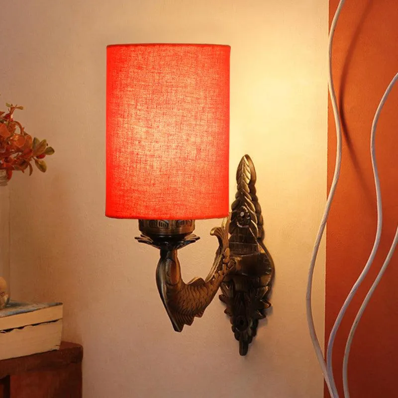 Ziada Stiva Cylindrical Fabric & Metal Wall Lamp - Orange media 1