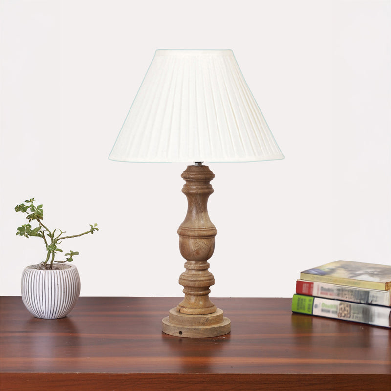 Pleatra II Carve Wooden Table Lamp - White,Brown media 3