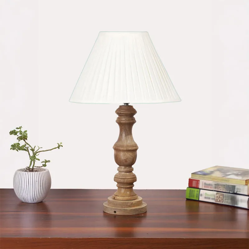 Pleatra II Carve Wooden Table Lamp - White,Brown media 3