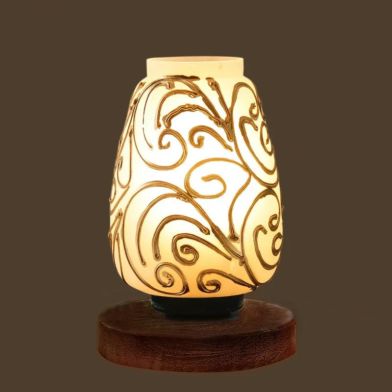 Lumavia Glass Table Lamp With Wooden Base - White & Gold media 6