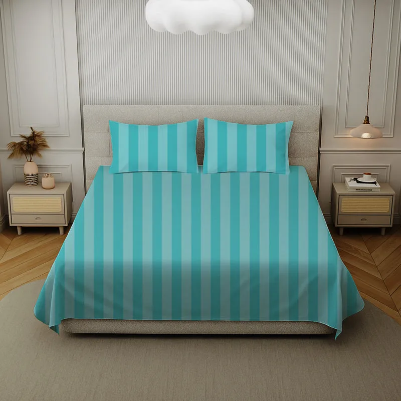 Elegance Striped Cotton Bedsheet (Blue) - 210 TC media 4