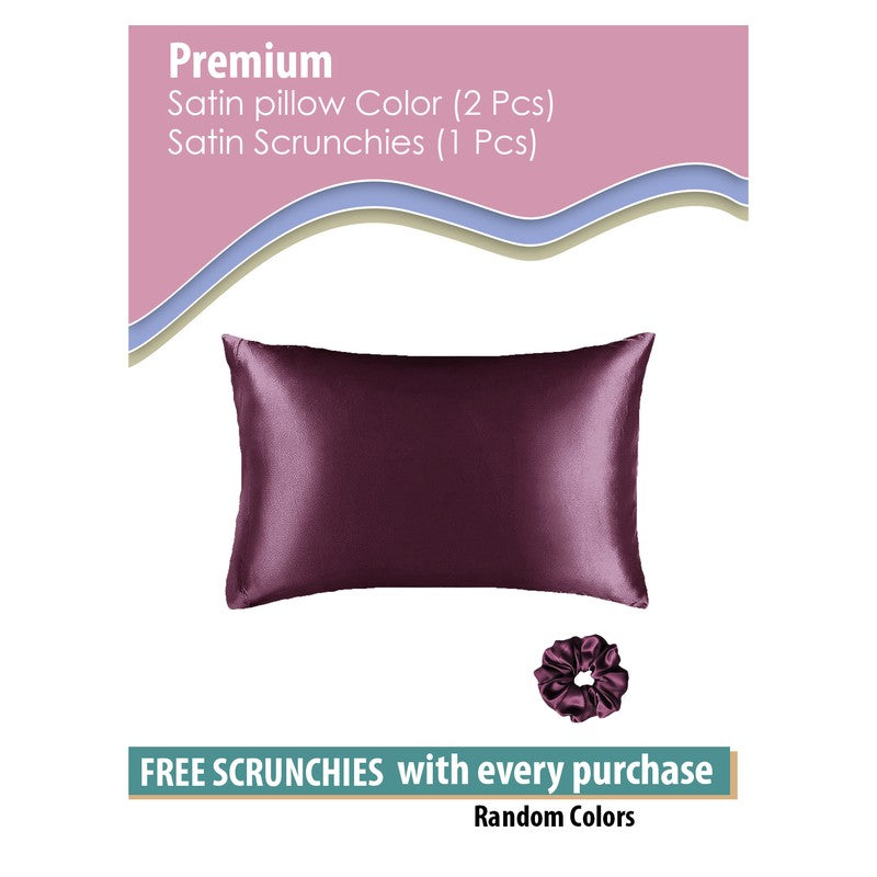 SilkenAura Satin Pillow Cover with a Scrunchy (Maroon) - Set Of Two media 5