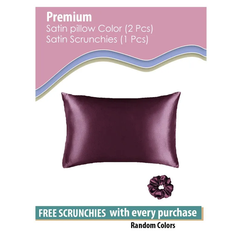 SilkenAura Satin Pillow Cover with a Scrunchy (Maroon) - Set Of Two media 5