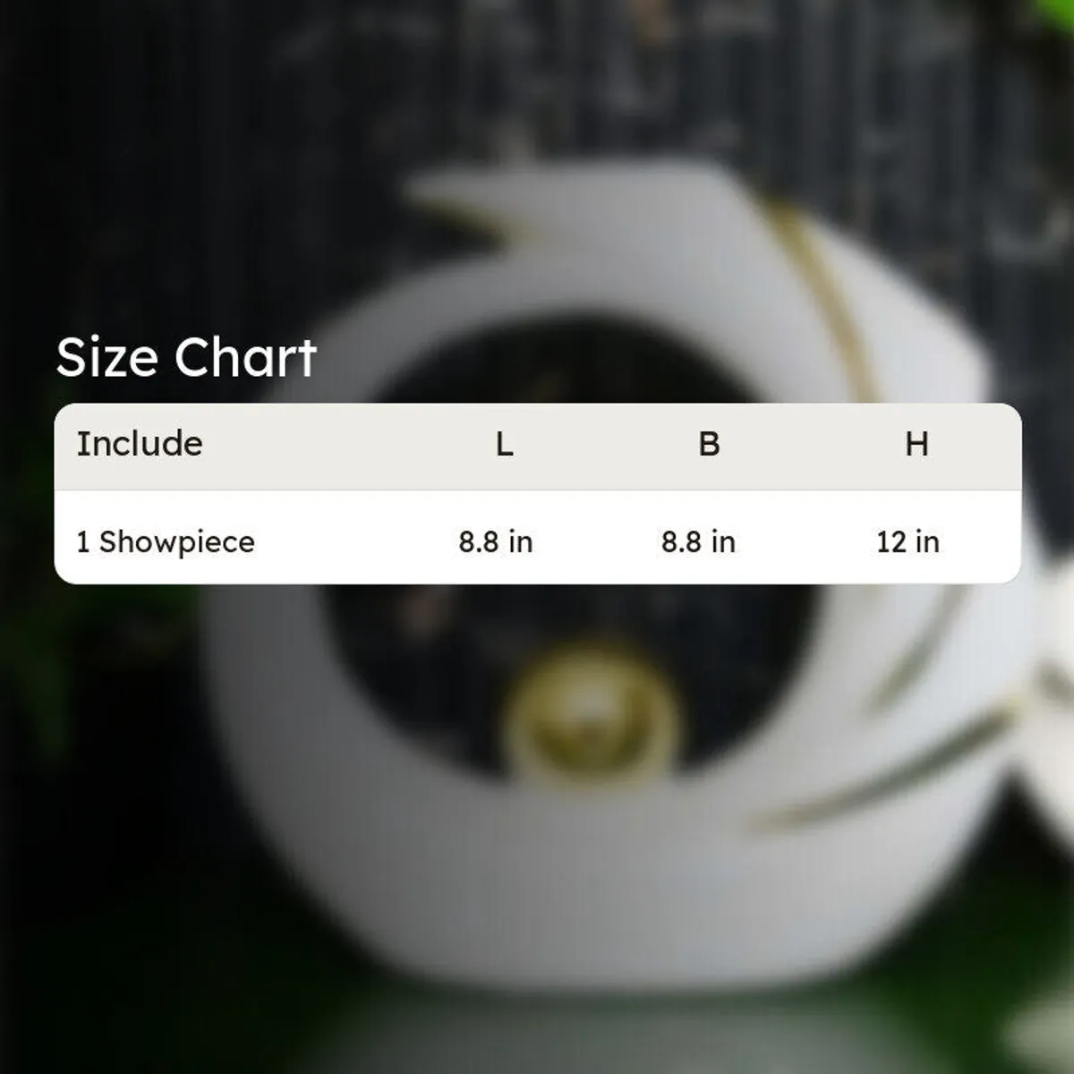 Blurred product backdrop with a size chart overlay