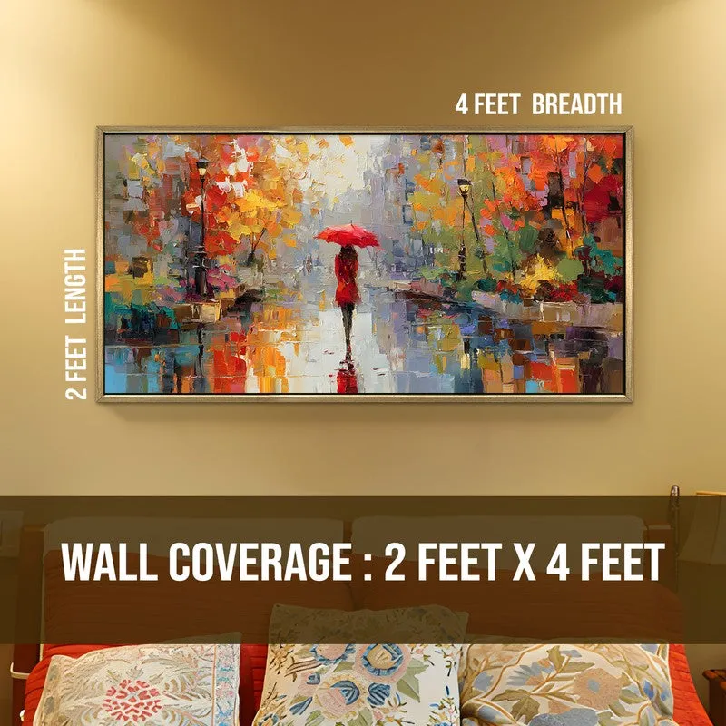 Crimson in Rain Canvas Wall Painting With Frame media 8