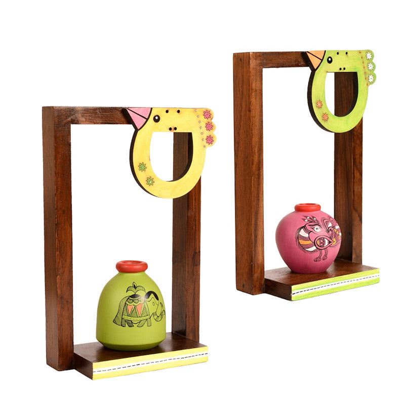 Gayana Terracotta & Wood Wall Shelve With Pot - Four Piece Set media 3