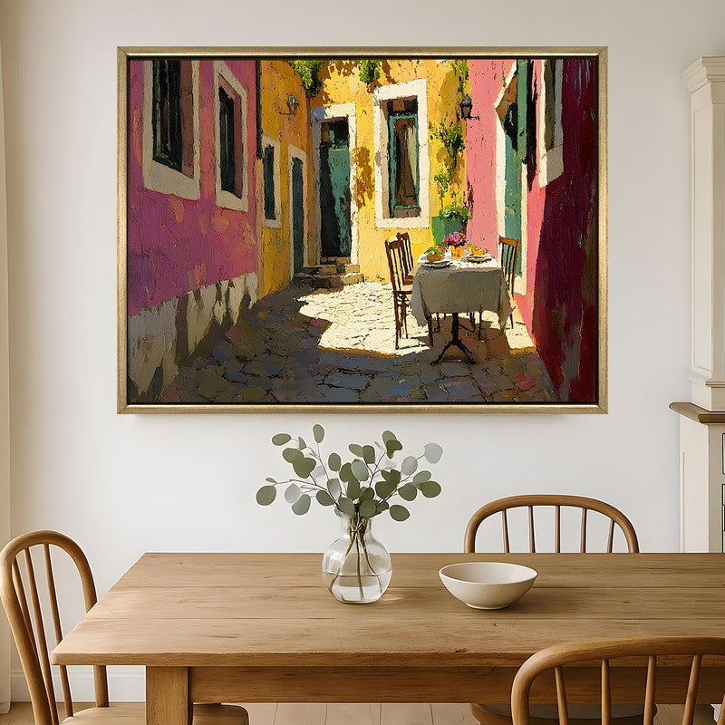 Colorful Village Canvas Wall Painting With Frame
