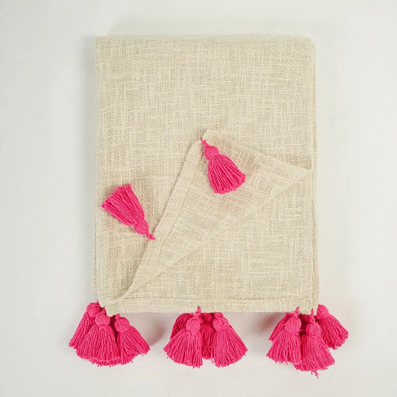 Tassura Tasselled Cotton Throw - Pink media 5