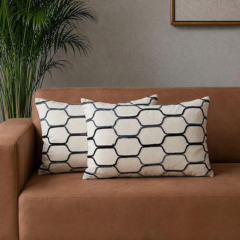 Hexa Hue Tufted Cotton Cushion Cover - Set Of Two - 12 x 20 Inches
