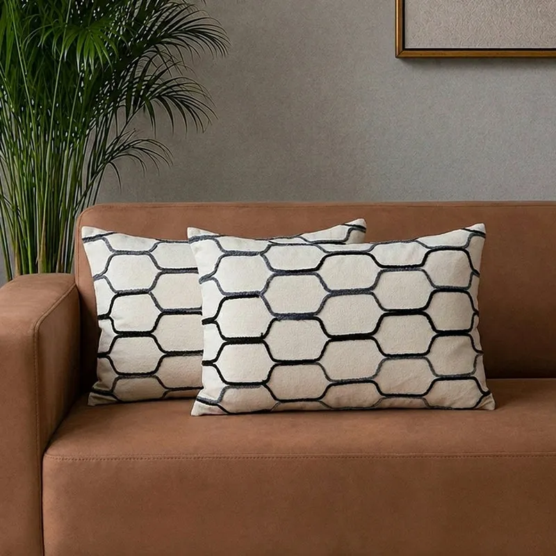 Hexa Hue Tufted Cotton Cushion Cover - Set Of Two media 1