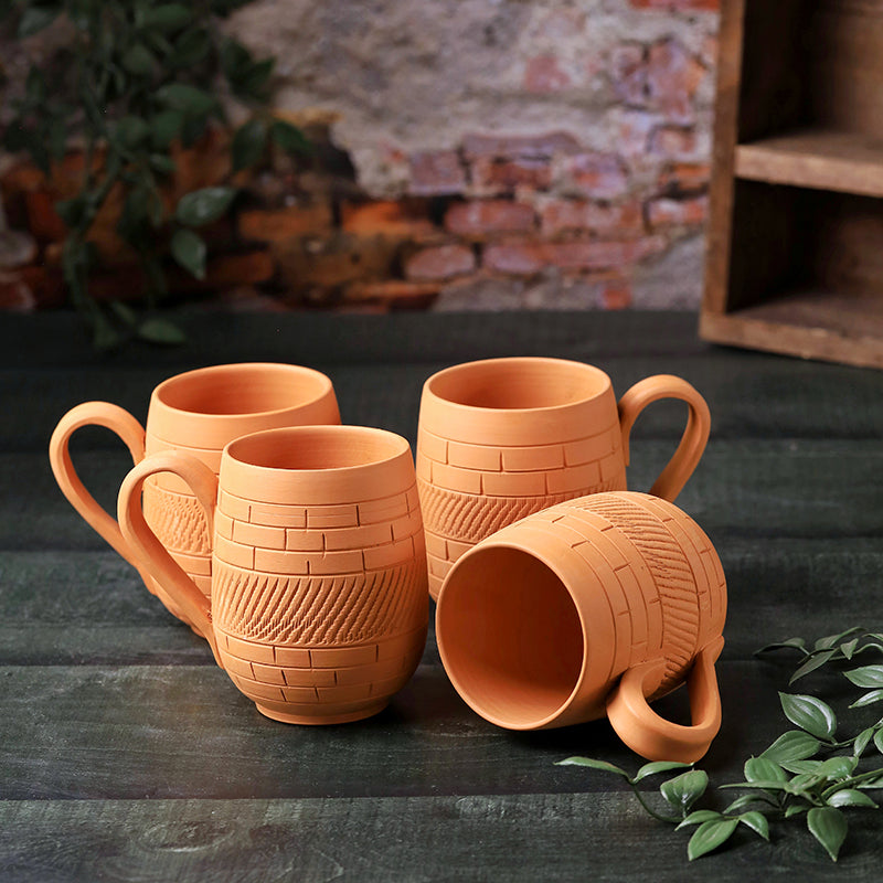 Suvarsha Terracotta Coffee Mug (400 mL Each) - Set of Four