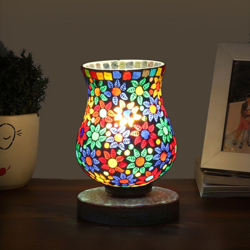 Lumlin Mosaic Glass Table Lamp With Wooden Base - Multicolor