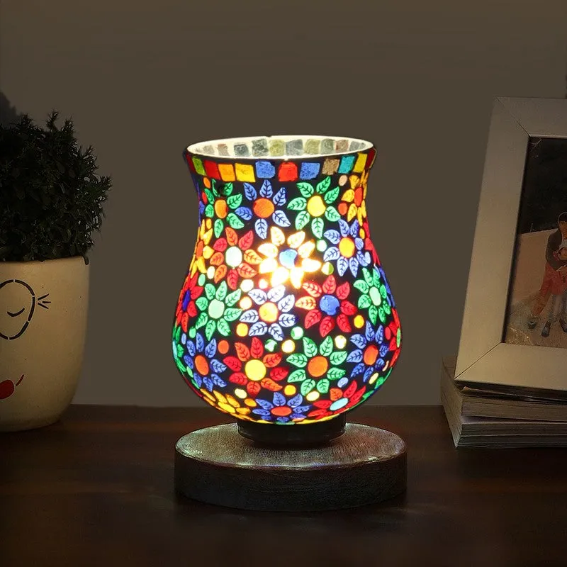 Lumlin Mosaic Glass Table Lamp With Wooden Base - Multicolor media 1