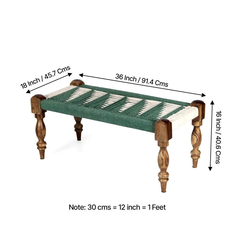 Firox Sheesham Wooden Bench with Stools (Green,White) - Three Piece Set media 10