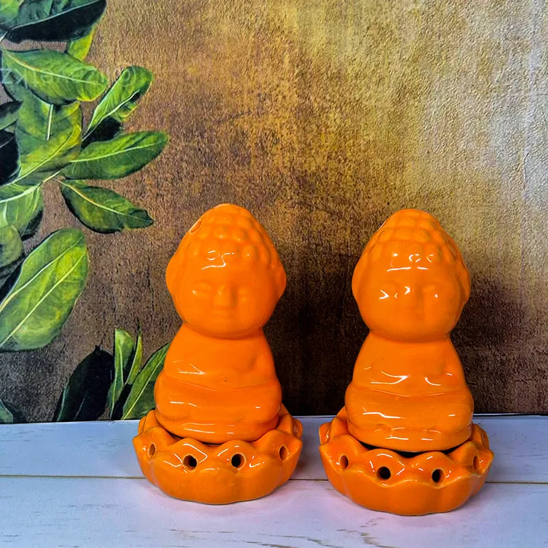 Buddha Ceramic Incense Holder (Orange) - Four Piece Set media 5
