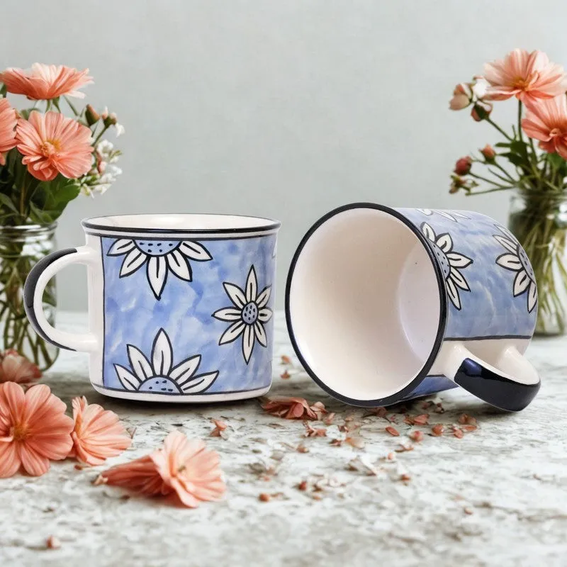 Ceramic Ceramic Coffee Mug (300 mL Each,Blue,White) - Set Of Two media 1