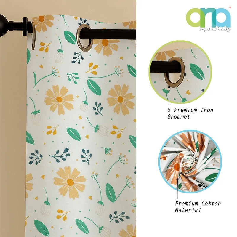 BloomSpry Cotton Curtain - Green,Orange media 6