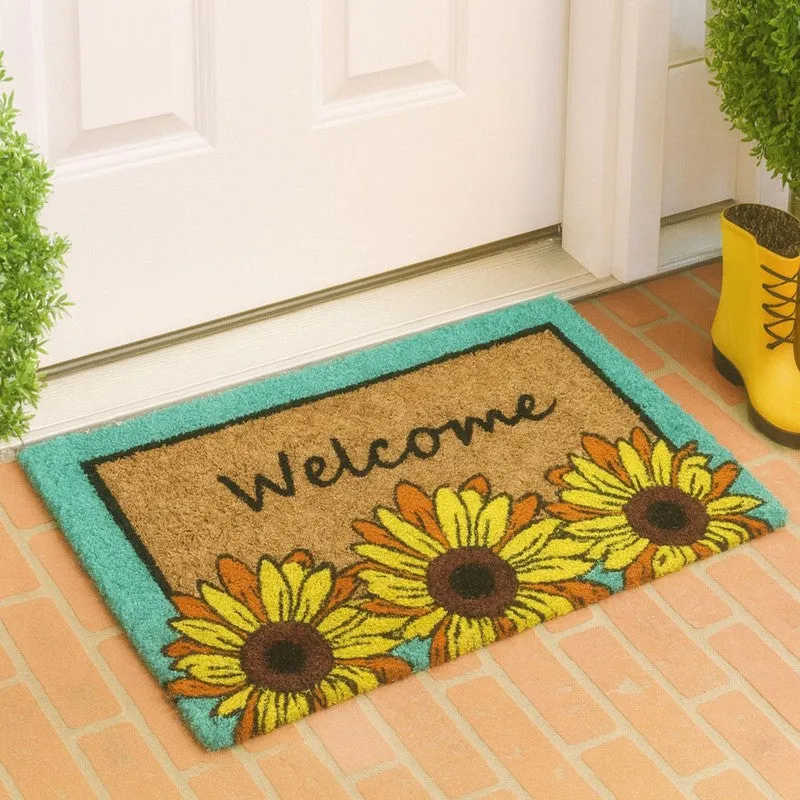 Yellow Bloom Coir Door Mats - Brown media 1