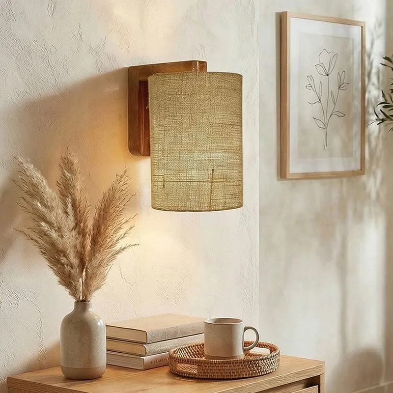 Phidian Jute & Wooden Wall Lamp media 1