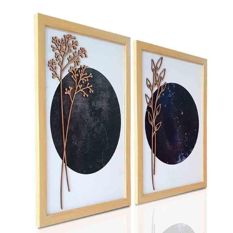 Gold Etched Leaves Wall Art - Set Of Two - Grey/Blue media 4