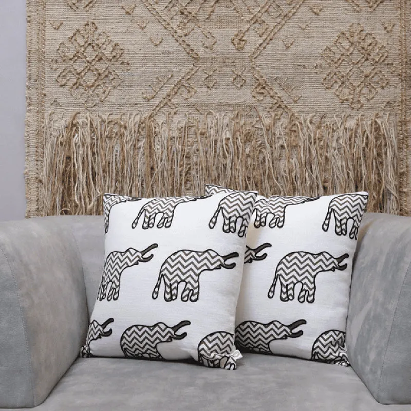 Plushie Trunks Tufted Cushion Cover (Black & White) - Set Of Two media 1