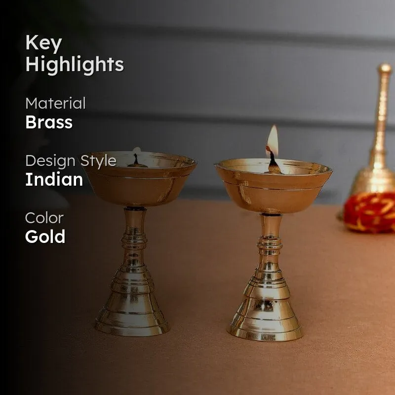 Suvarnika Gold Finish Brass Diya - Set Of Two - 2