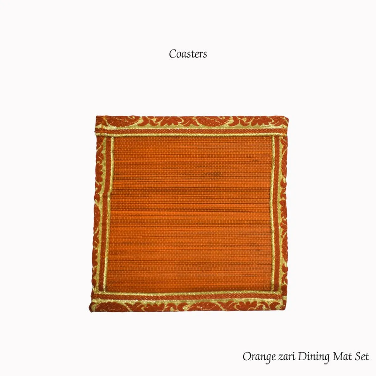 Square orange coaster with a decorative border