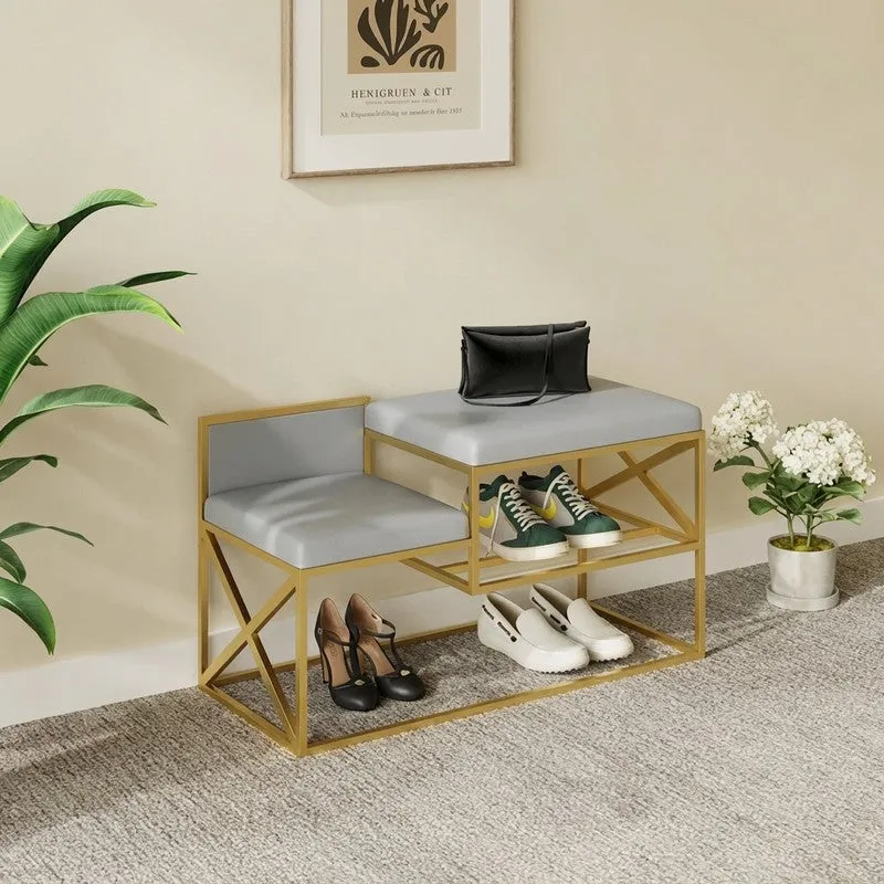 Sturdy Metal Shoe Rack - Gold,Grey media 1