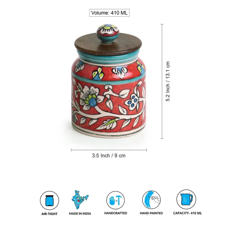 Rang-E-Gul Handpainted Ceramic Multi-Utility Jar (410 mL Each) - Set Of Four media 7