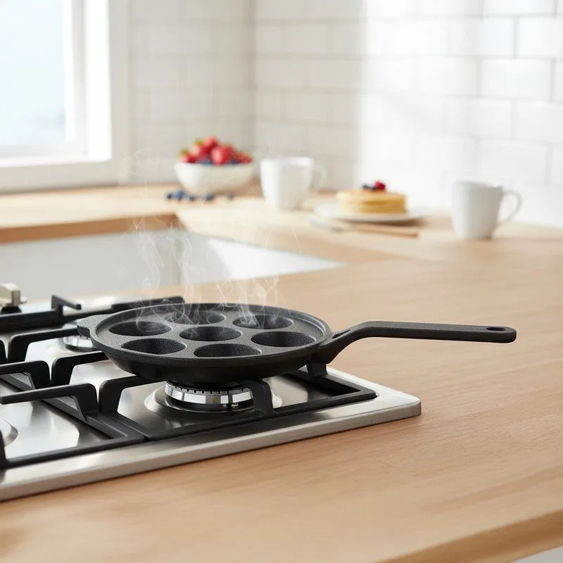 Gripappe Long Handle Cast Iron Paniyaram Pan media 1