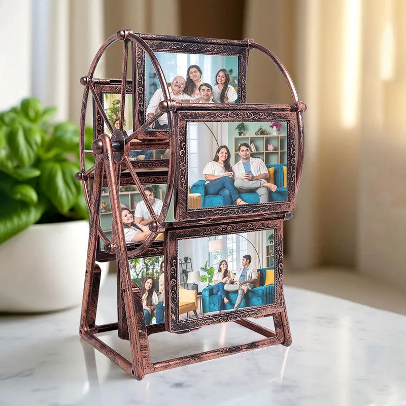 Antique Ferrous Wheel Rotating Plastic Photo Frame - Brown media 3