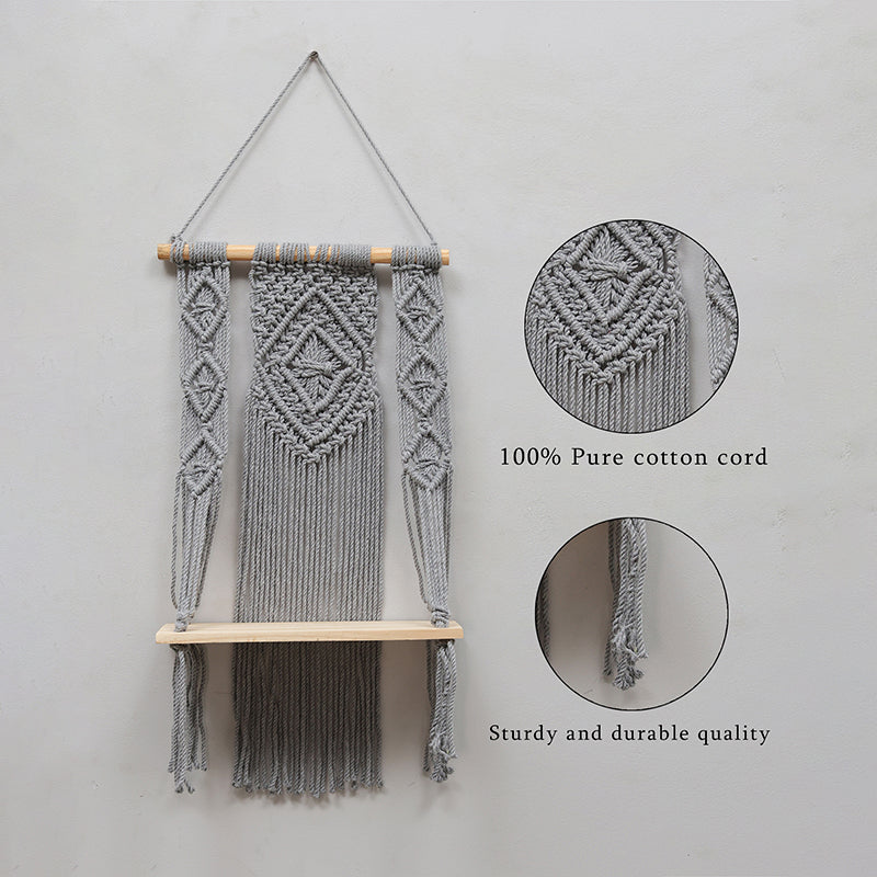 Knotix Macrame Wall Shelf - Grey media 6