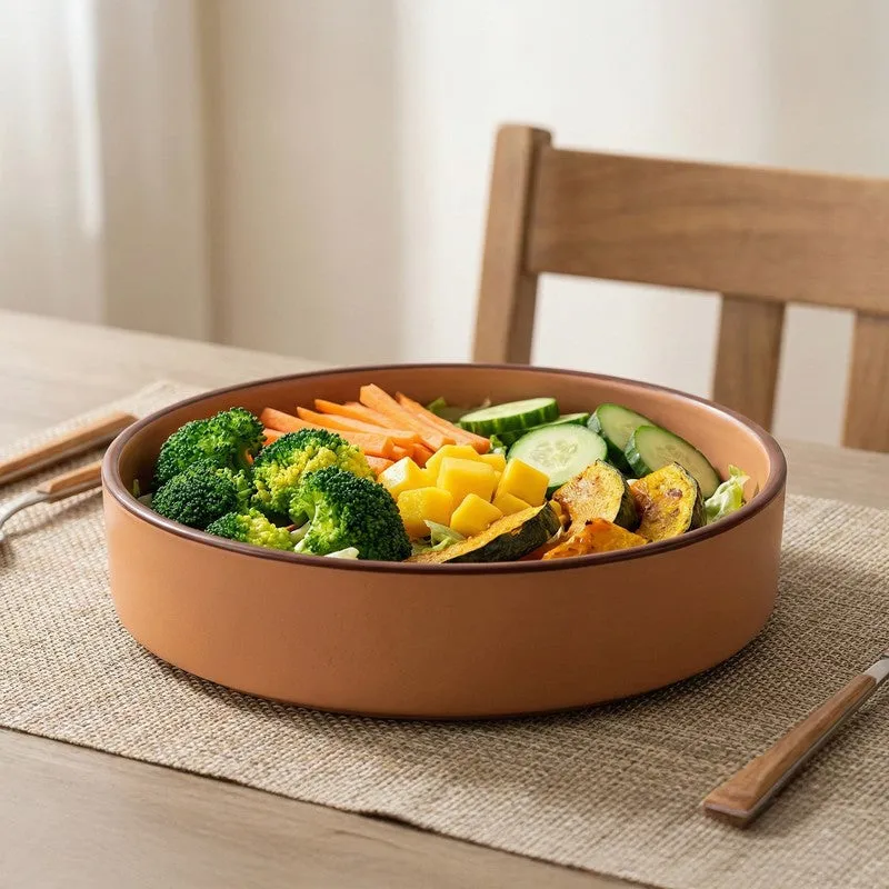 Whimsi Ceramic Salad Bowl (600 mL Each,Brown) - Set Of Two media 3