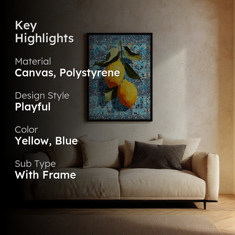 Zestara Lemon Foliage Canvas Wall Painting With Black Frame media 2