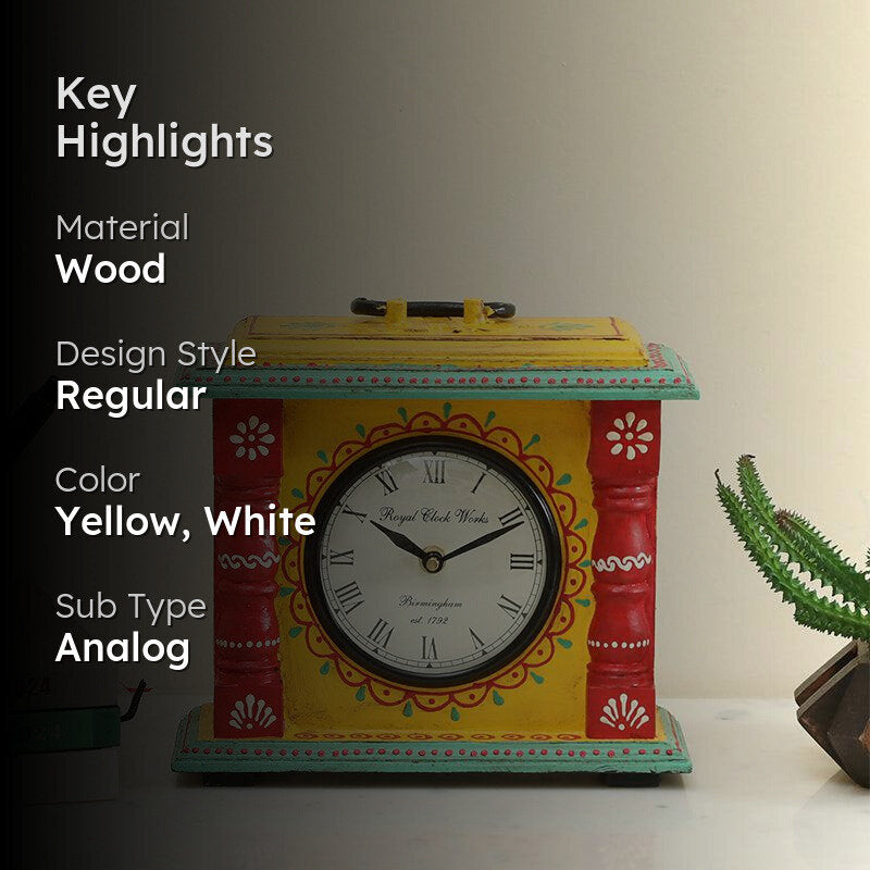 Adviya Handpainted Silent Table Clock - Yellow media 2