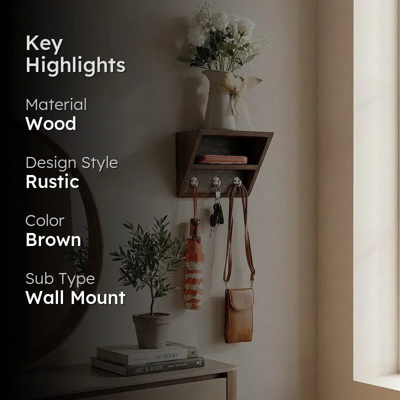 Birchline Wooden Wall Shelf Organiser with Key Holders media 2