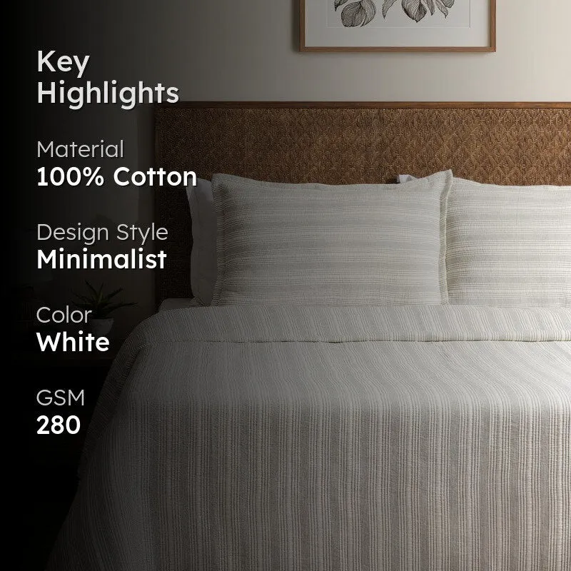 Stripe Grace Cotton Bedcover (Ivory) (280 Gsm) - Three Piece Set media 2