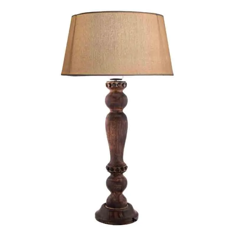 Earthie Wooden Fabric Table Lamp - Brown,Beige media 4